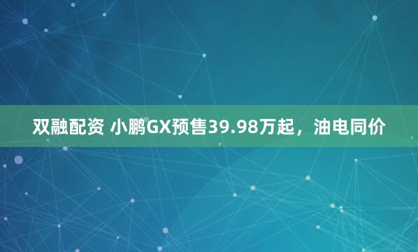 双融配资 小鹏GX预售39.98万起，油电同价